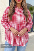 Blooming Romance Plaid V Neck Blouse | Plus Size 1X-4X: Red / Plus-4X