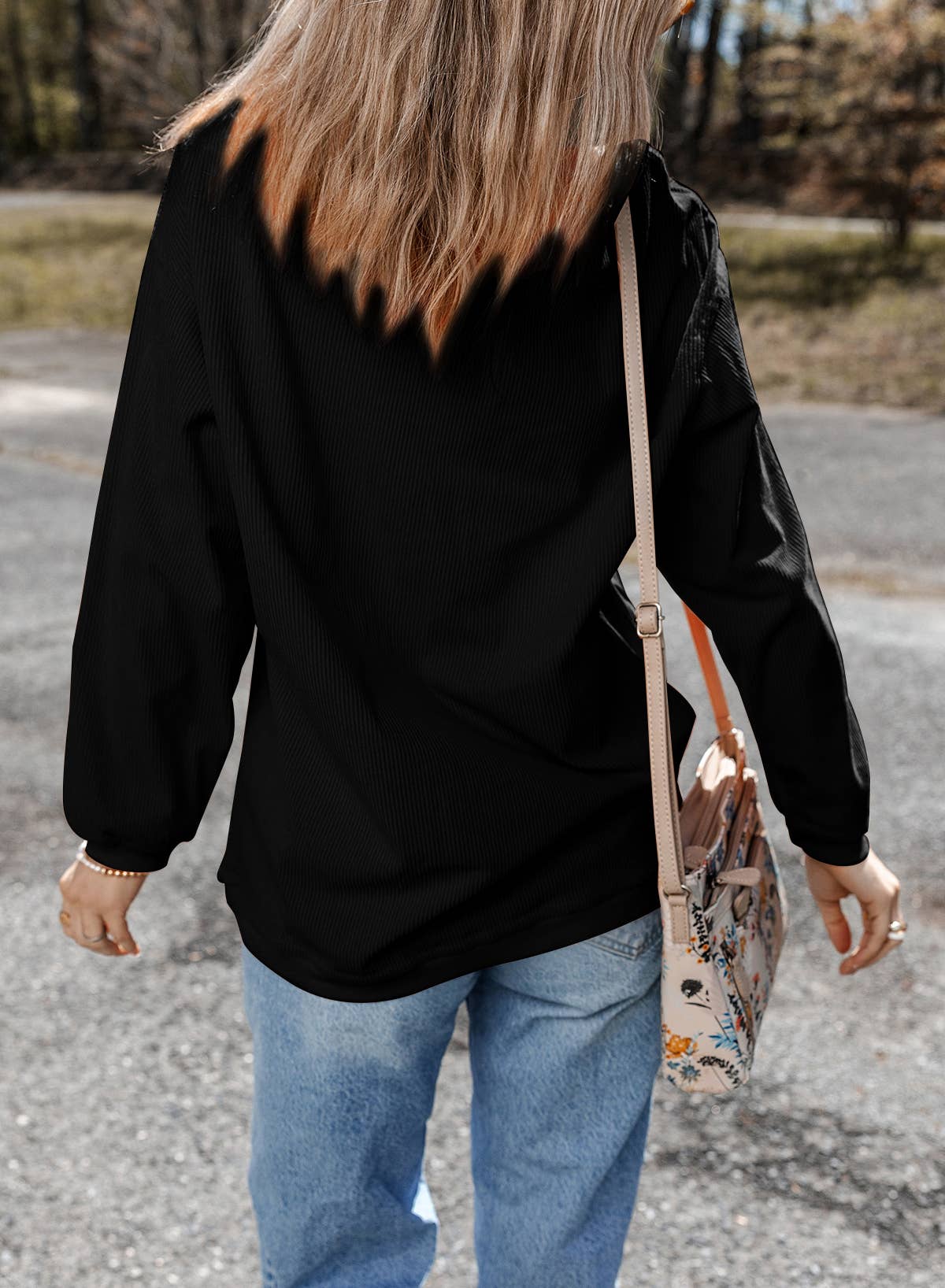 Women Solid Corduroy Crewneck Loose Fit Sweatshirt | S-2XL: Red / Missy / 2XL