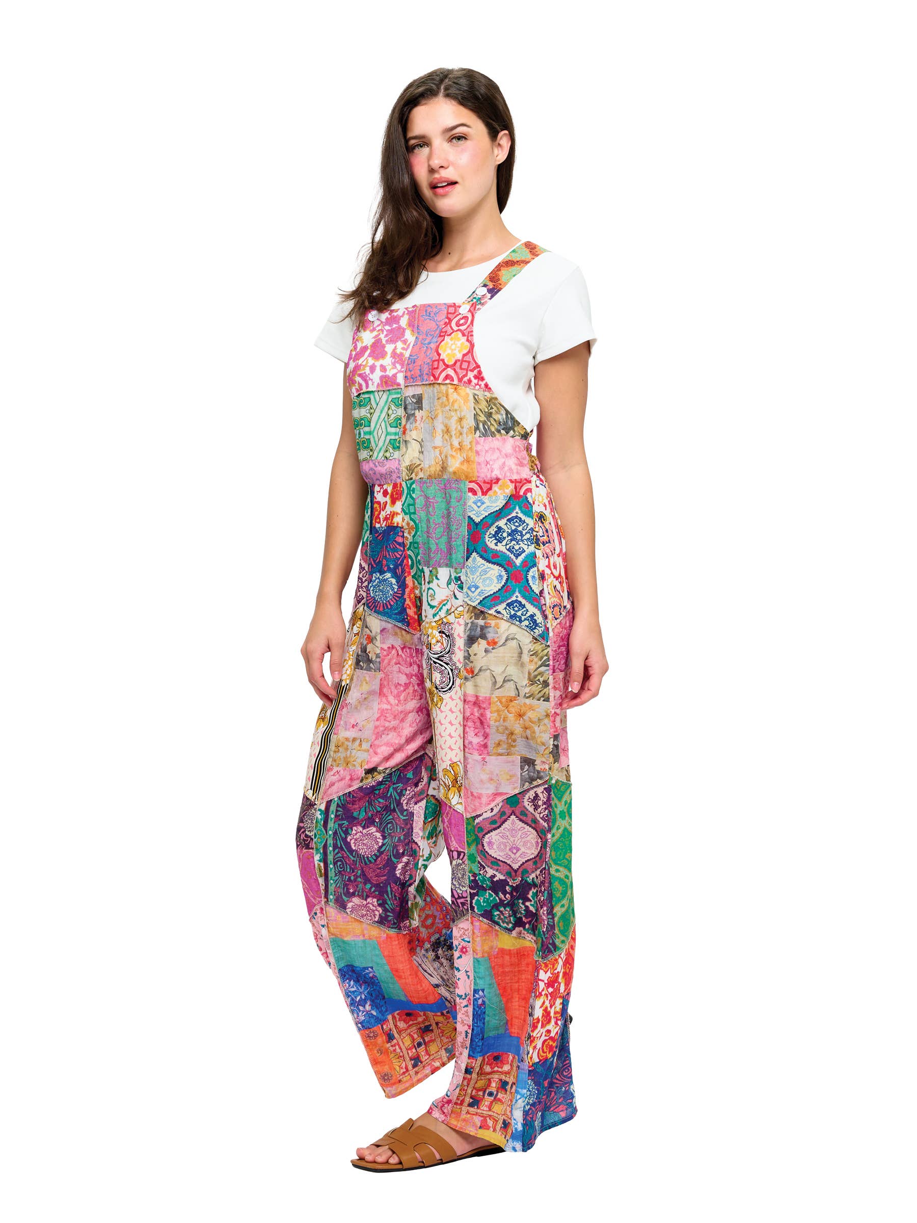 Hippie Wide Leg Printed Patchwork Overall: Multi / S/M