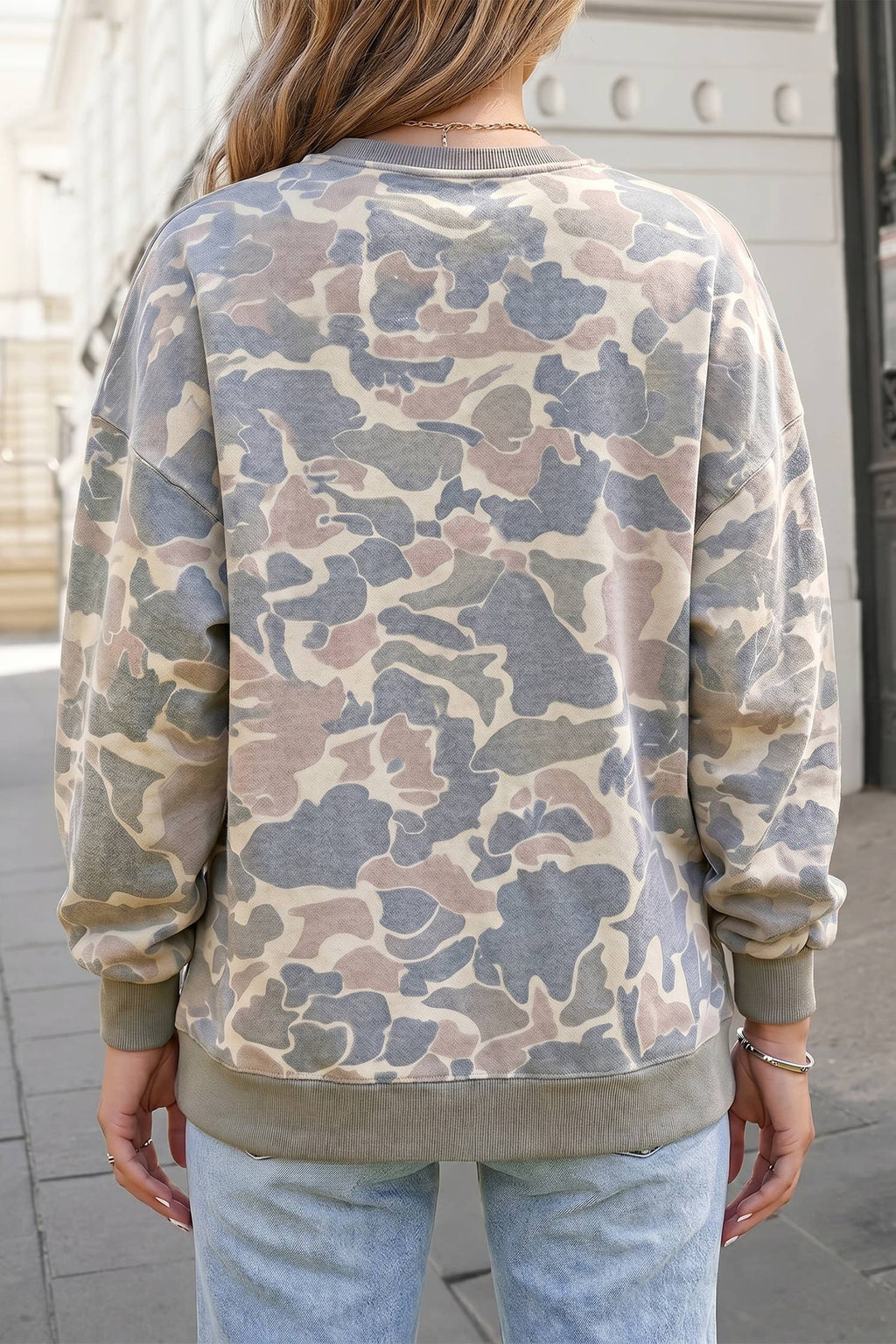 Camouflage Patchwork Long Sleeve Pullover | S-XL: Multicolour / S