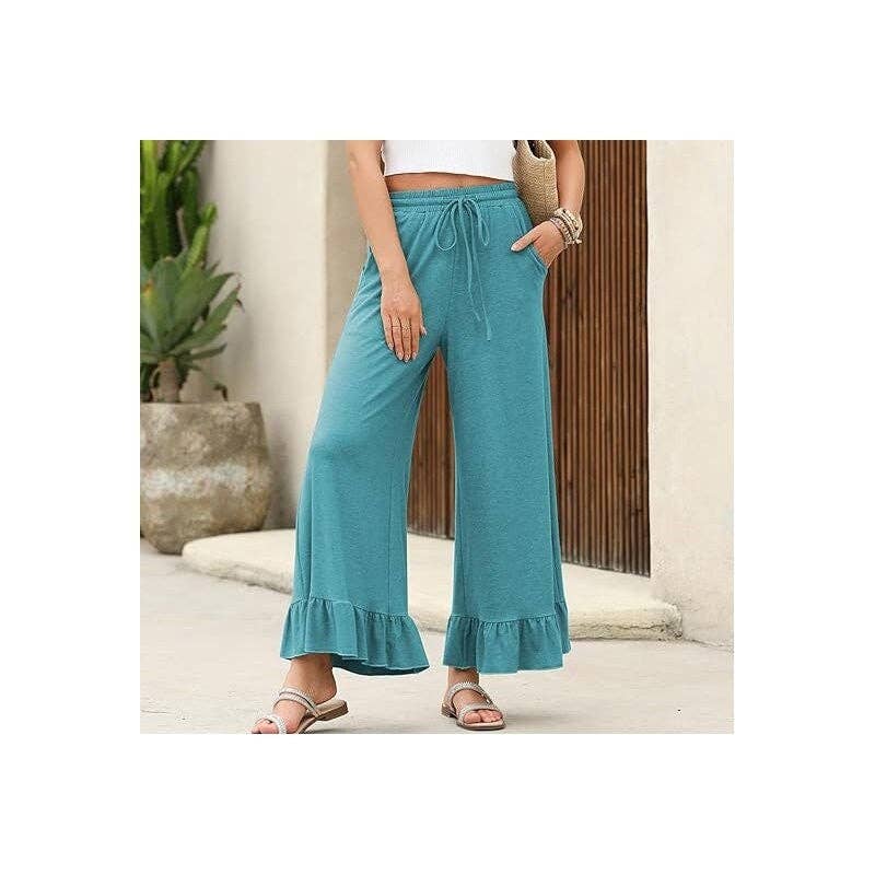 Flared Hem Loose Cropped Pants: BLACK / M