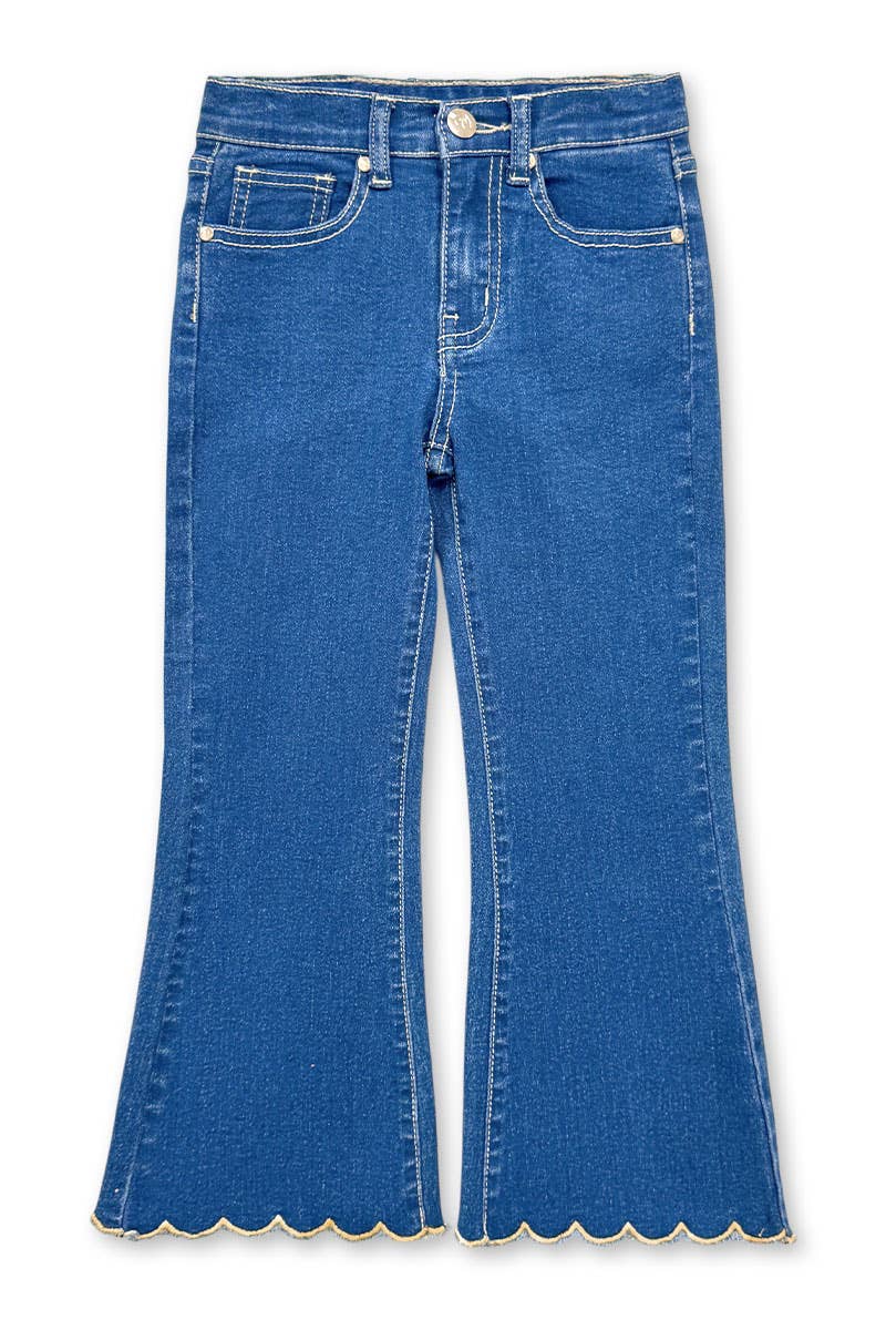 GDP-M26-89479B Girl's Flare Leg Denim Jean w/Scalloped Hem: Dark Denim / 10