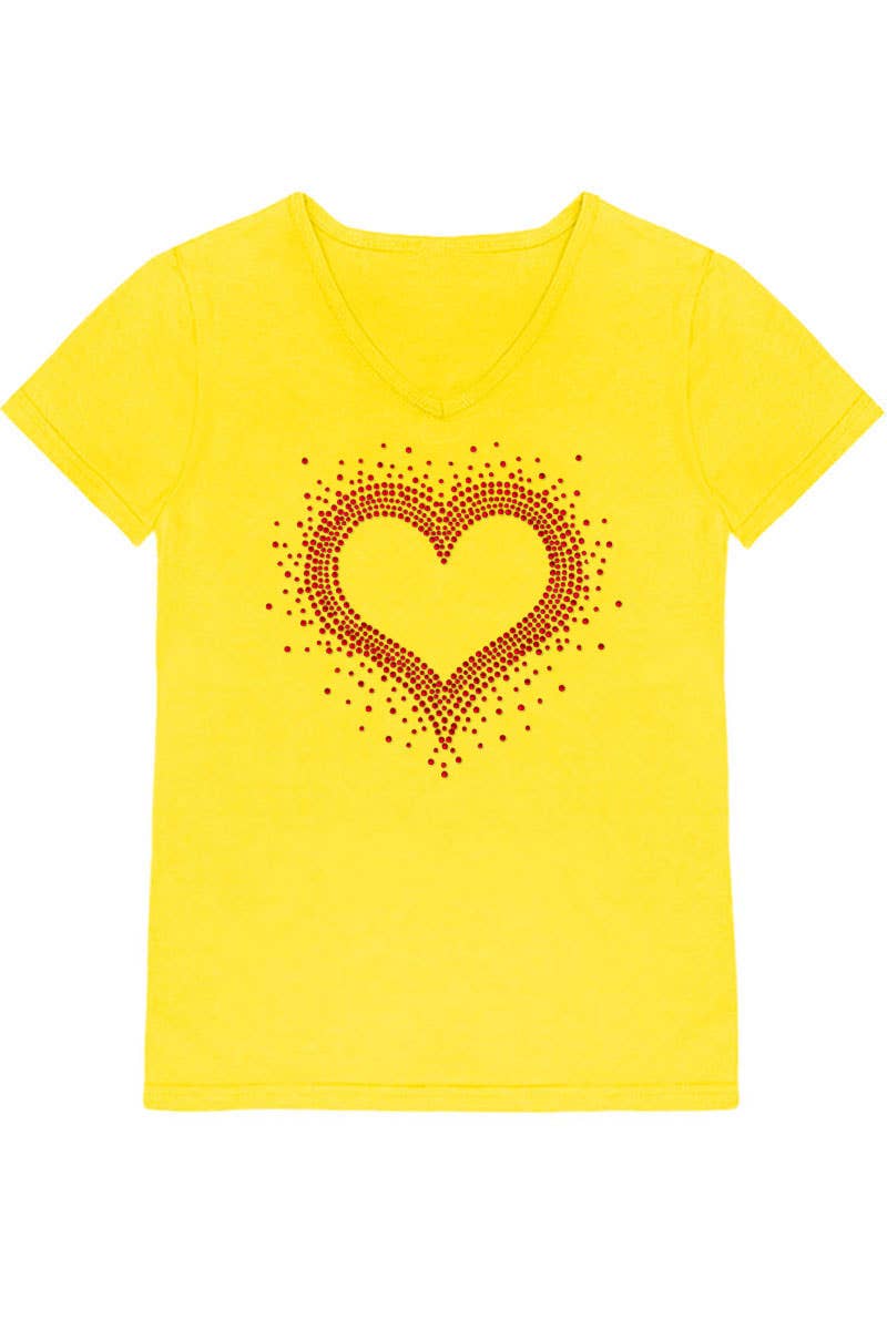 GKT-16811A-309R Girl's V-Neck Heart Rhinestone Graphic Tee: Hot Pink / (4/5)