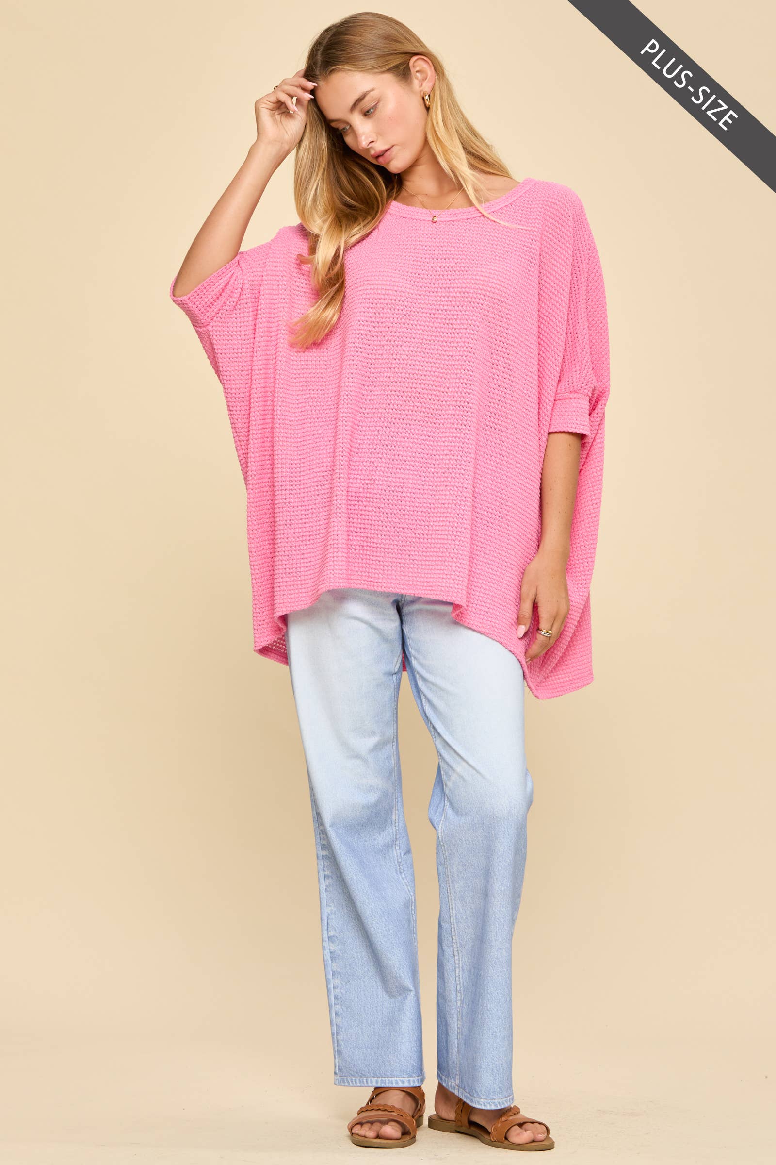 PLUS SIZE Oversized Crochet Knit Poncho To: Navy / 2X/3X