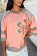 Plaid Waffle Flower Patch 3/4 Sleeve Top | S-4X: As shown / Missy / 4X
