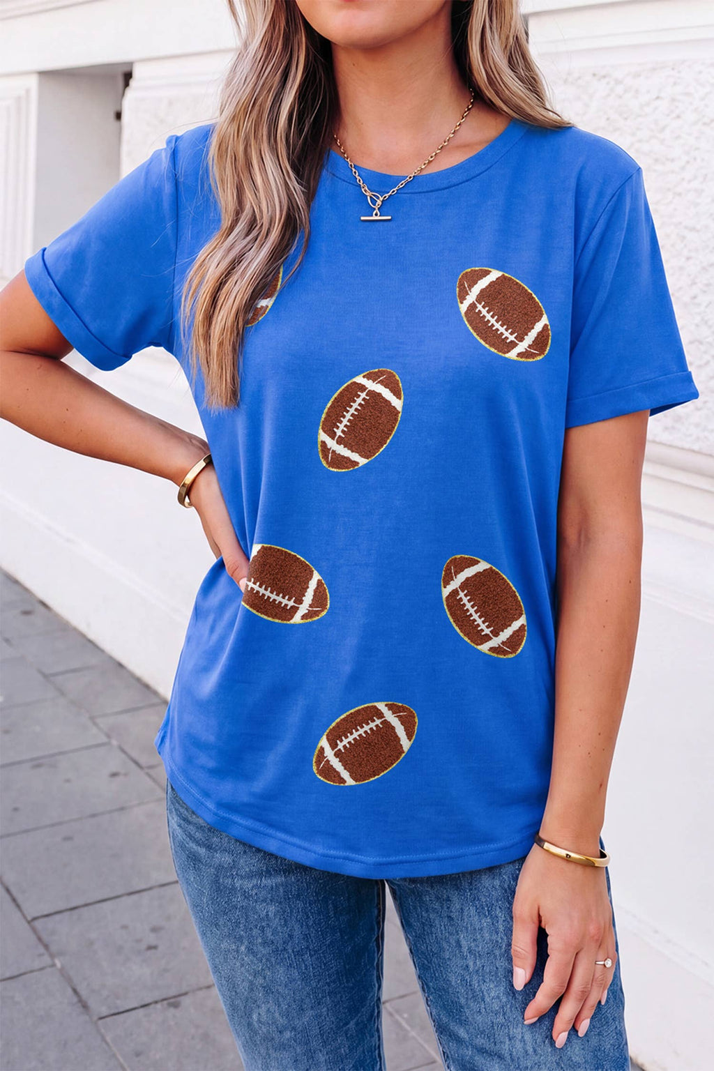 Chenille Rugby Patch Graphic Tee | S-3XL: Dark Blue / 2XL