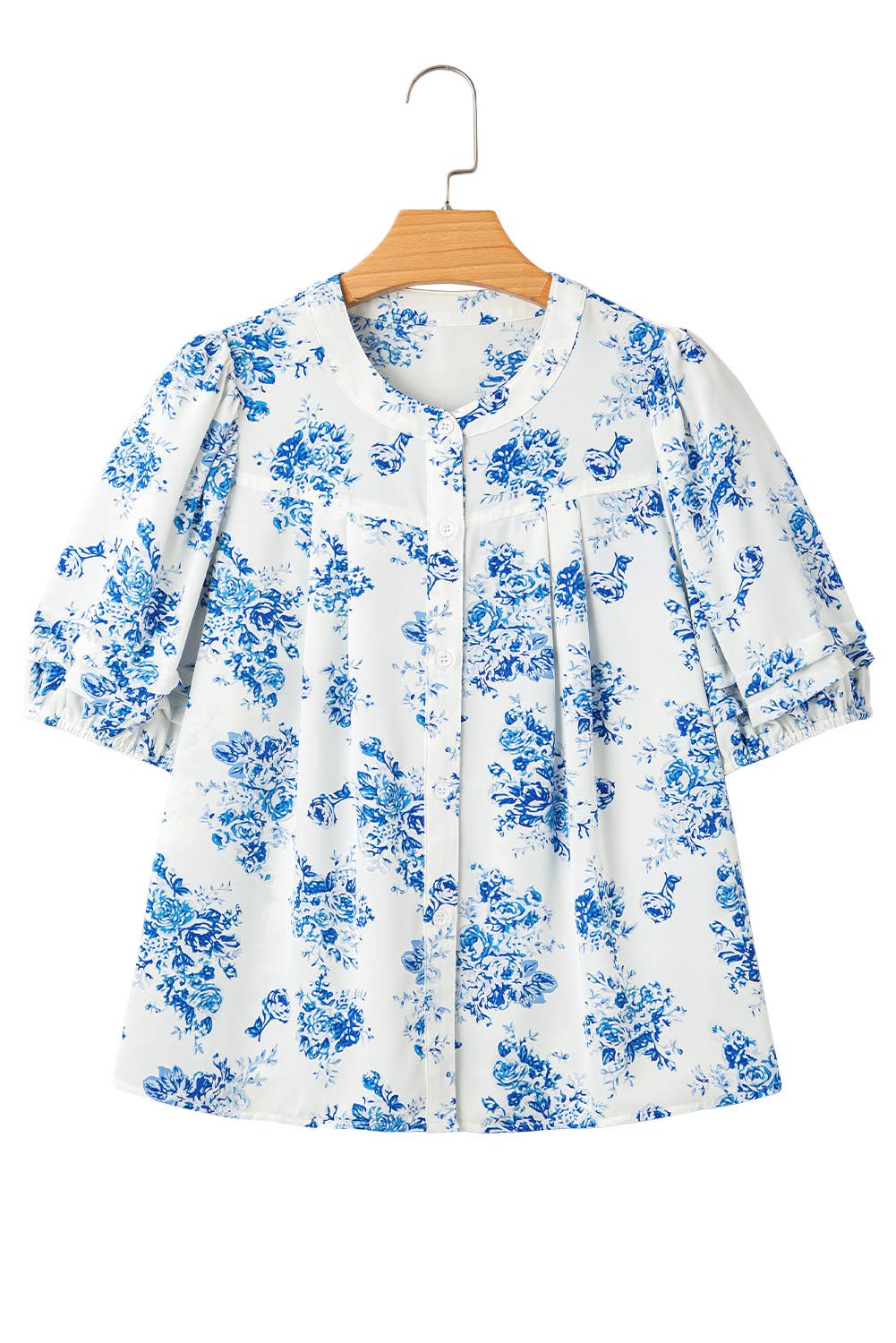 BOHO Floral Pleated Puff Sleeve Button Up Shirt | S-XL: As shown / Missy / S