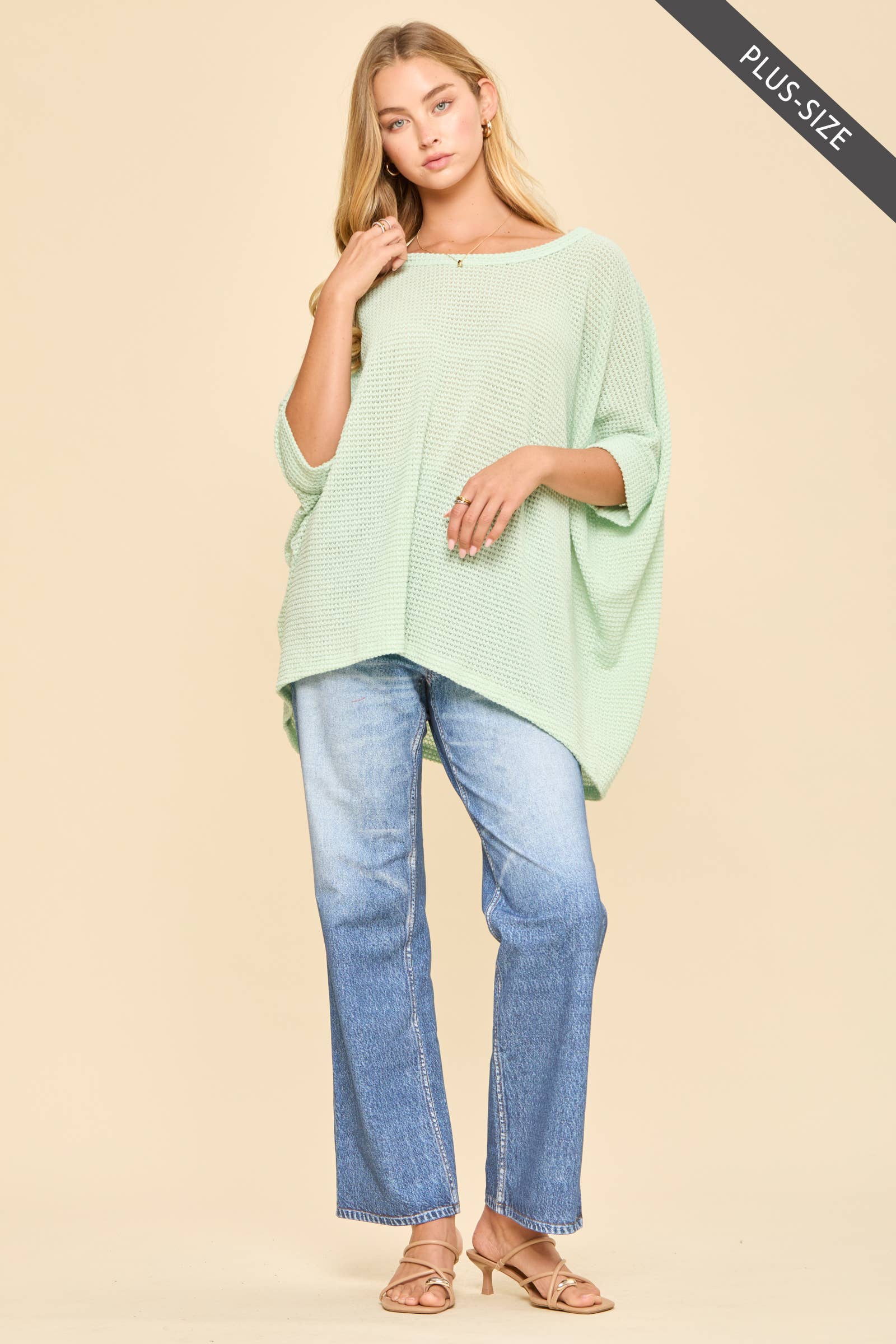 PLUS SIZE Oversized Crochet Knit Poncho To: Navy / 2X/3X