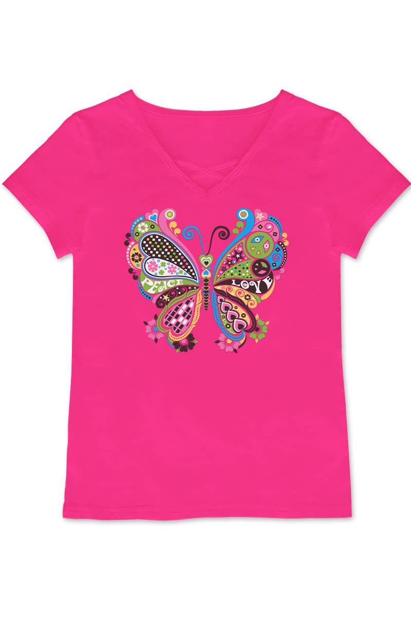 GKT-16810B-TA515 Girl's V-neck Graphic Tee w/Butterfly: Heather Grey / 12
