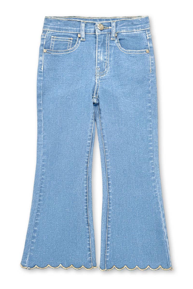 GDP-M26-89479B Girl's Flare Leg Denim Jean w/Scalloped Hem: Dark Denim / 10