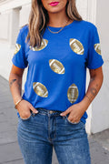 Game Day Sequin Rugby Graphic Crew Neck Shift T-Shirt | S-XL: Dark Blue / M
