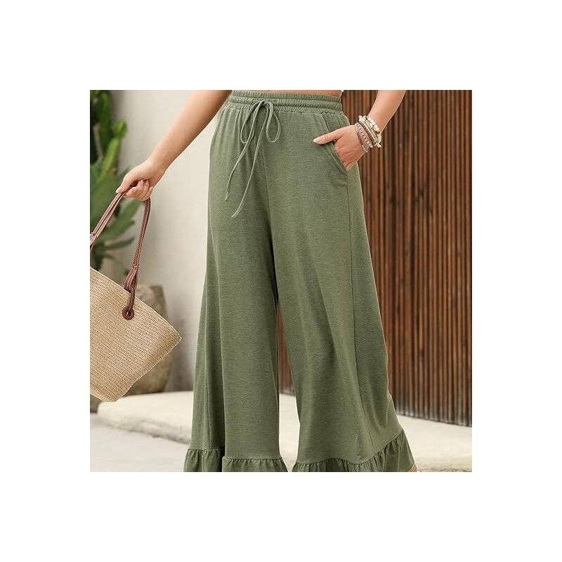 Flared Hem Loose Cropped Pants: BLACK / XL