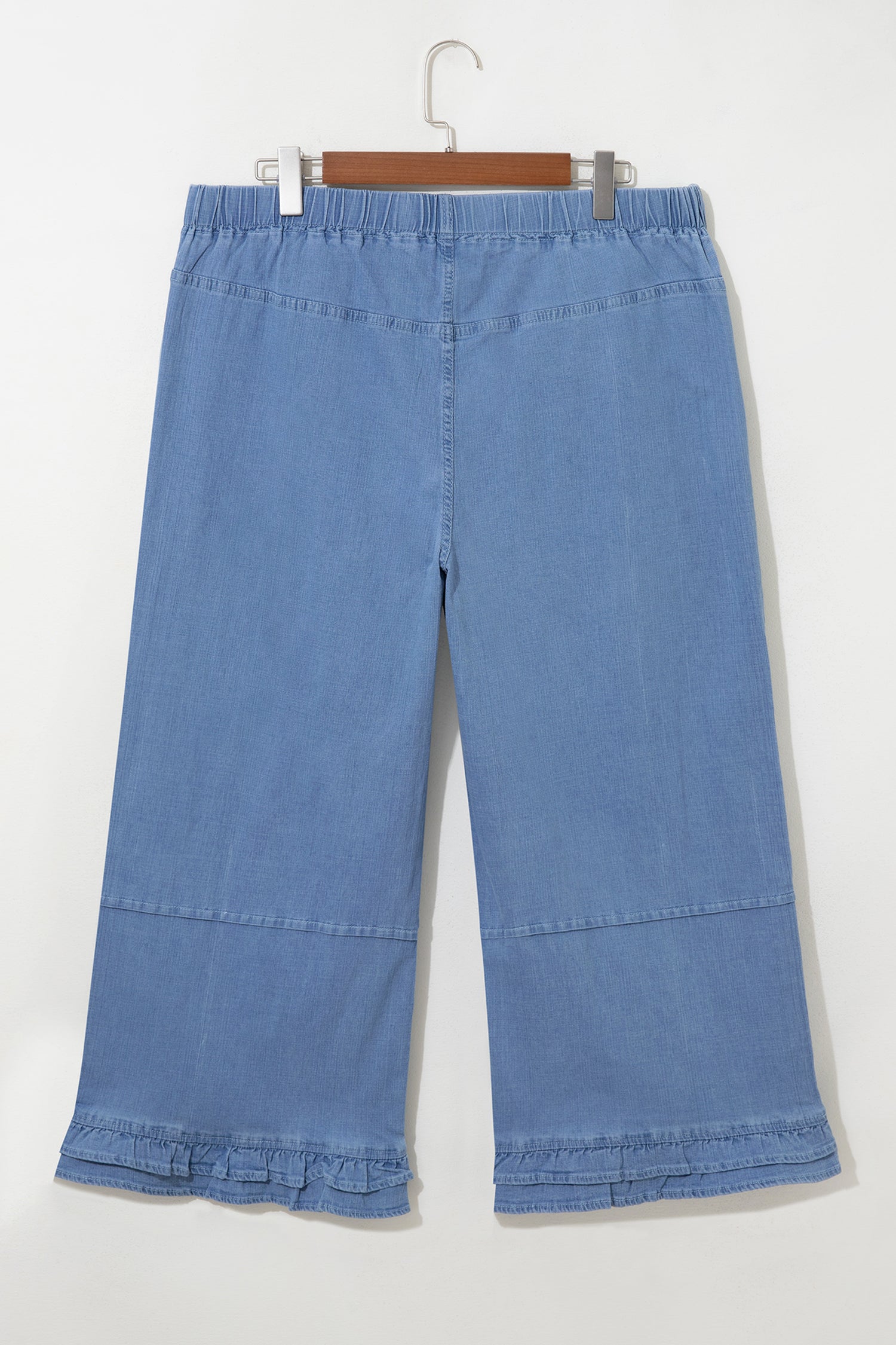 Light Blue Ruffle Hem Wide Leg Full Length Plus Size Jeans