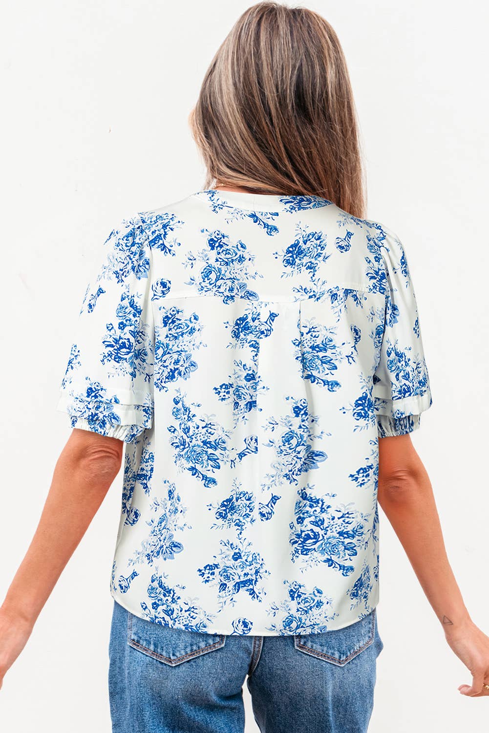 BOHO Floral Pleated Puff Sleeve Button Up Shirt | S-XL: As shown / Missy / L
