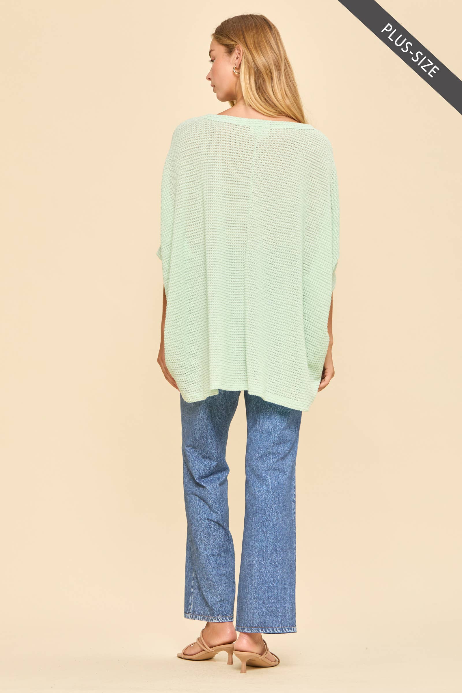 PLUS SIZE Oversized Crochet Knit Poncho To: Navy / 1X/2X