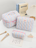 Canvas Striped Octagonal Large-Capacity Toiletry Bag: Pink and blue striped bouquet / Small size 19*8*6cm