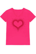 GKT-16811A-309R Girl's V-Neck Heart Rhinestone Graphic Tee: Hot Pink / (4/5)