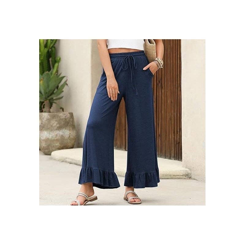 Flared Hem Loose Cropped Pants: BLACK / M