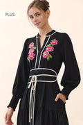 Plus Floral Embroidered Midi Dress: BLACK / 2XL
