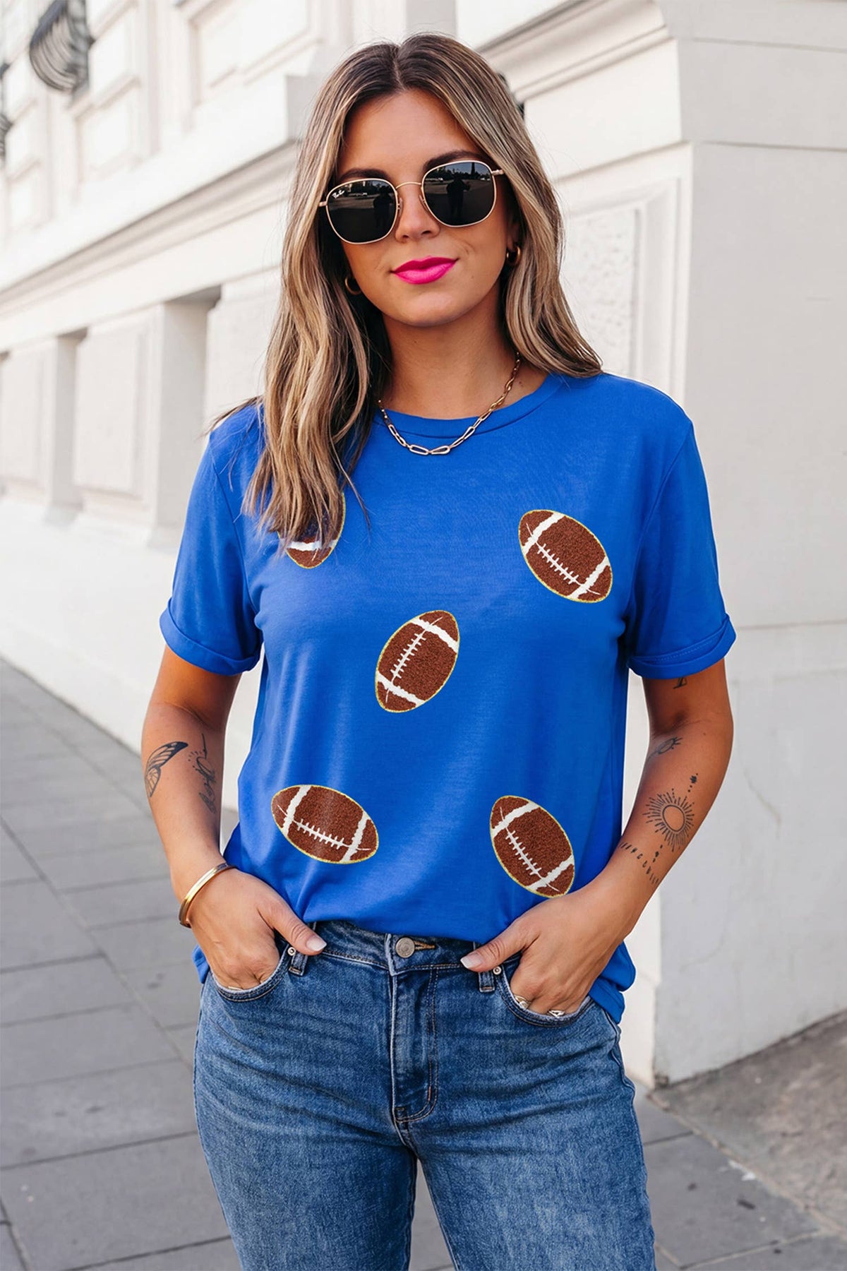 Chenille Rugby Patch Graphic Tee | S-3XL: Dark Blue / 2XL