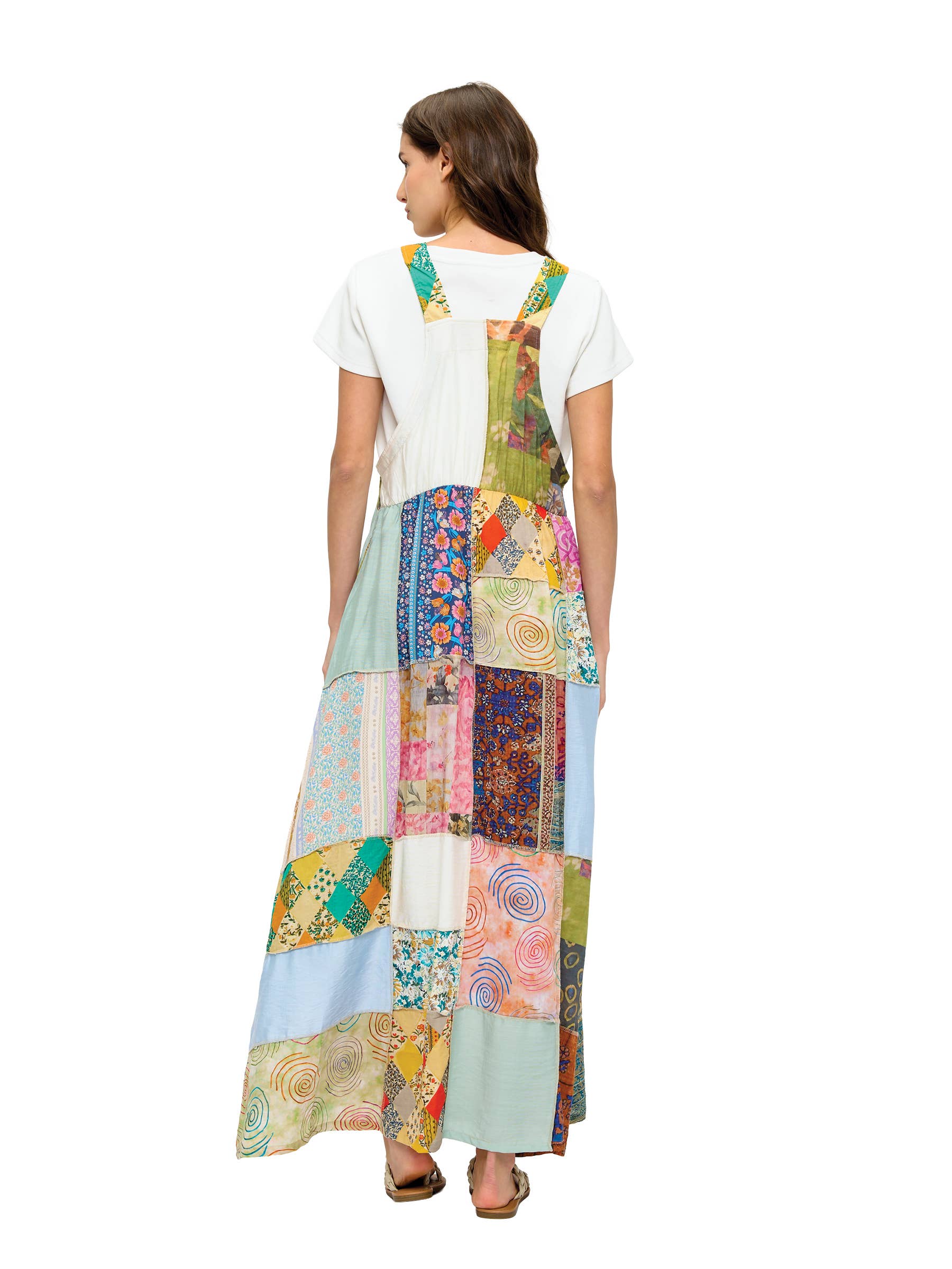 Floral Patchwork Overall Maxi Dress: Multi / S/M