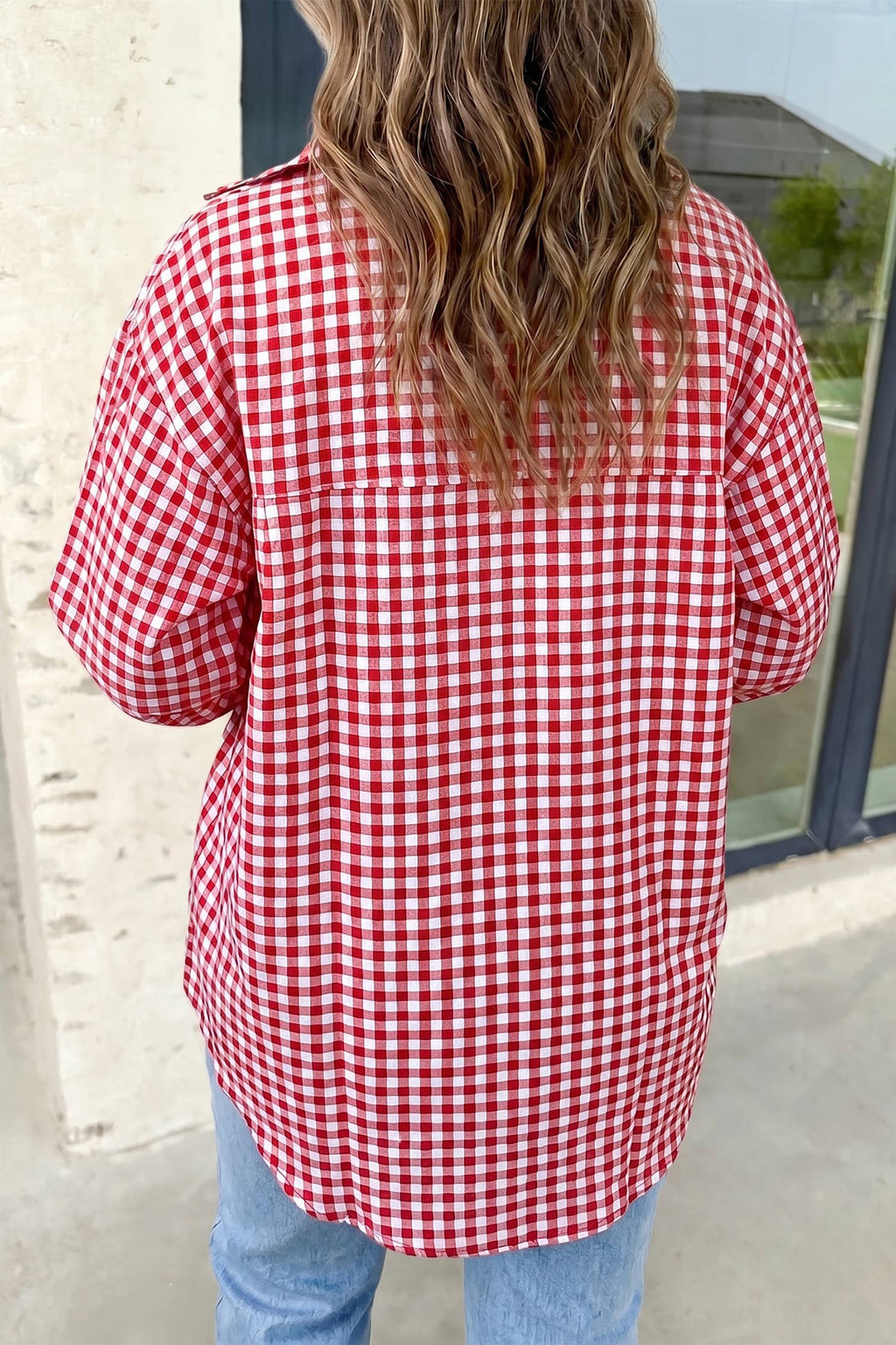 Blooming Romance Plaid V Neck Blouse | Plus Size 1X-4X: Red / Plus-3X