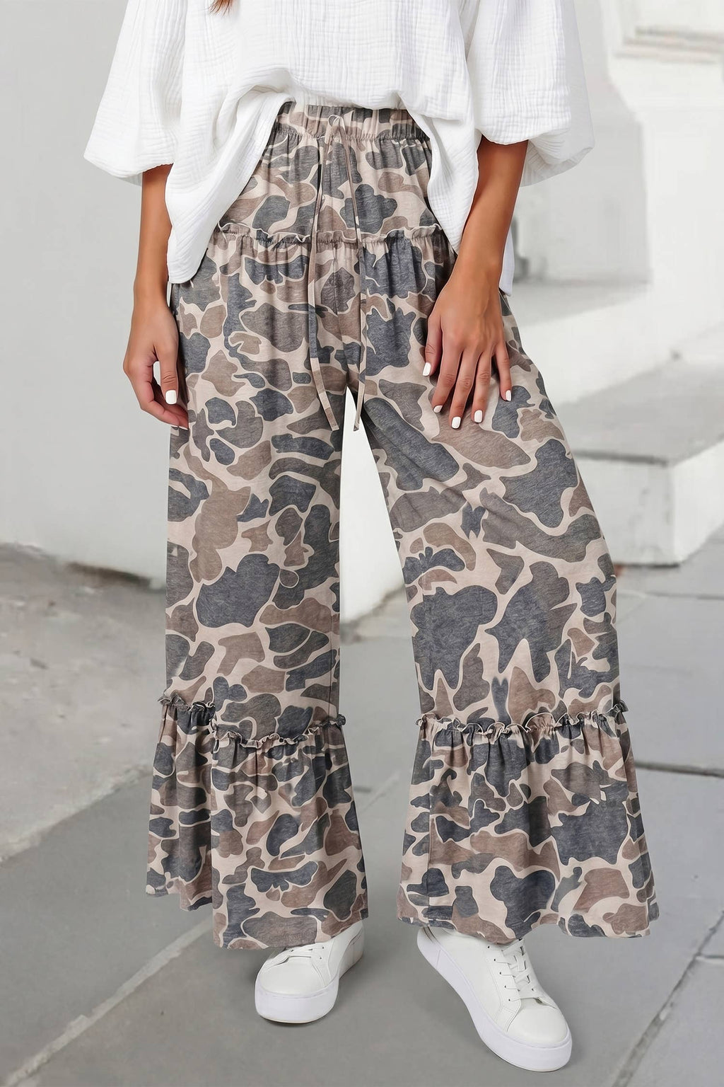 Camo Print Wide Leg Casual Pants | S-XL: Multicolour / XL