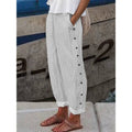 Loose Buttoned Pockets Striped Pants Trousers: GRAY / S