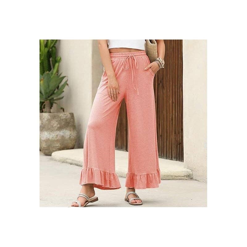 Flared Hem Loose Cropped Pants: BLACK / S