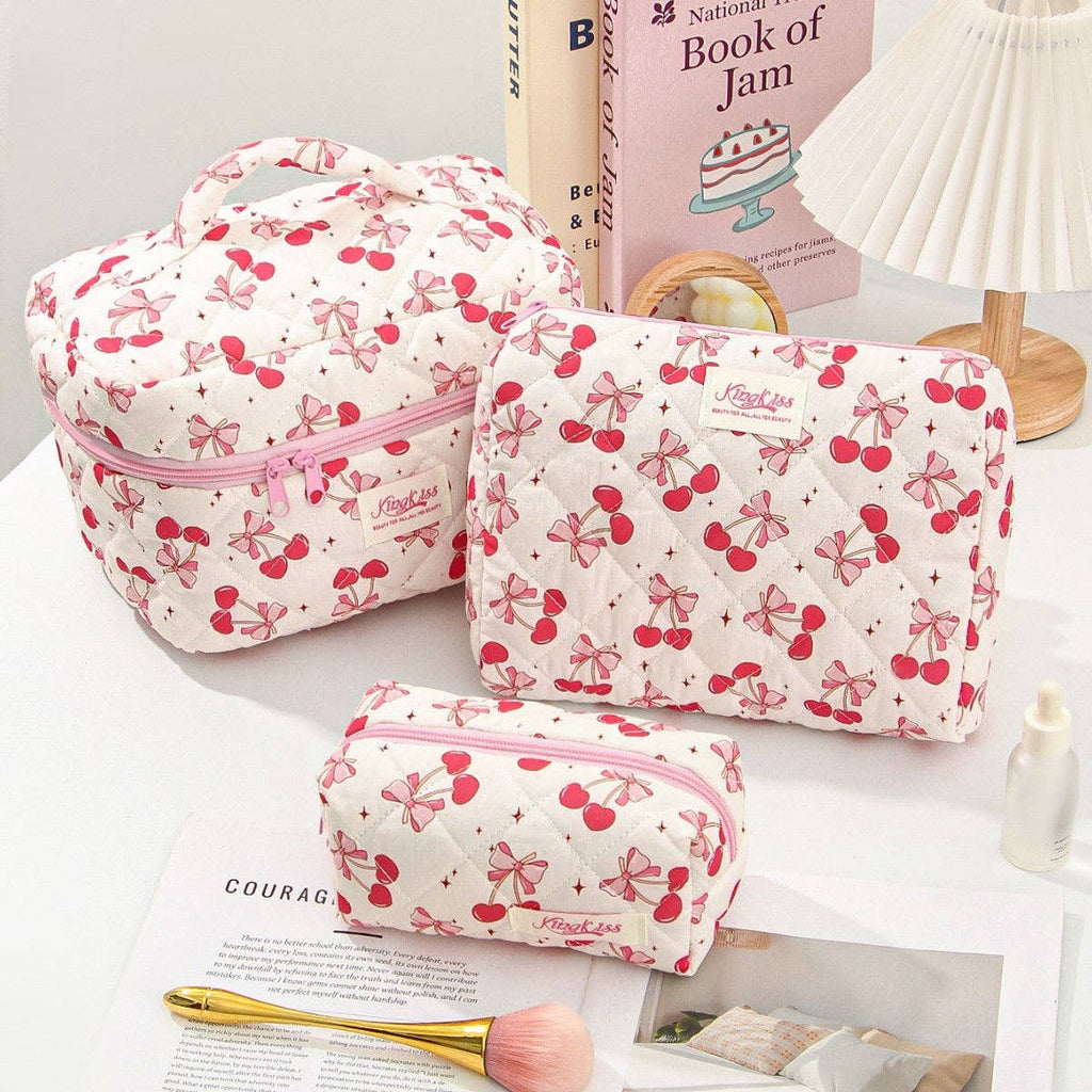 Canvas Striped Octagonal Large-Capacity Toiletry Bag: Pink and blue striped bouquet / Small size 19*8*6cm