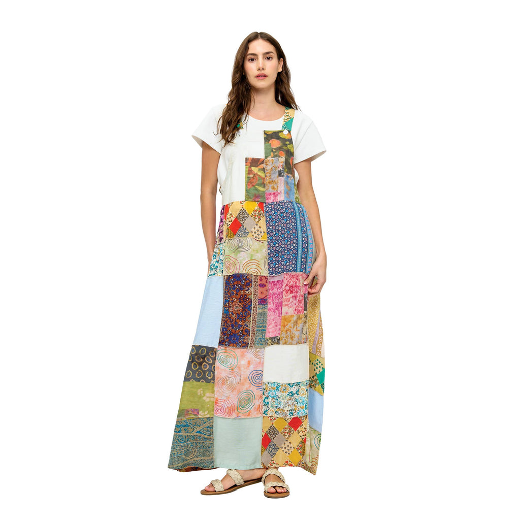 Floral Patchwork Overall Maxi Dress: Multi / S/M