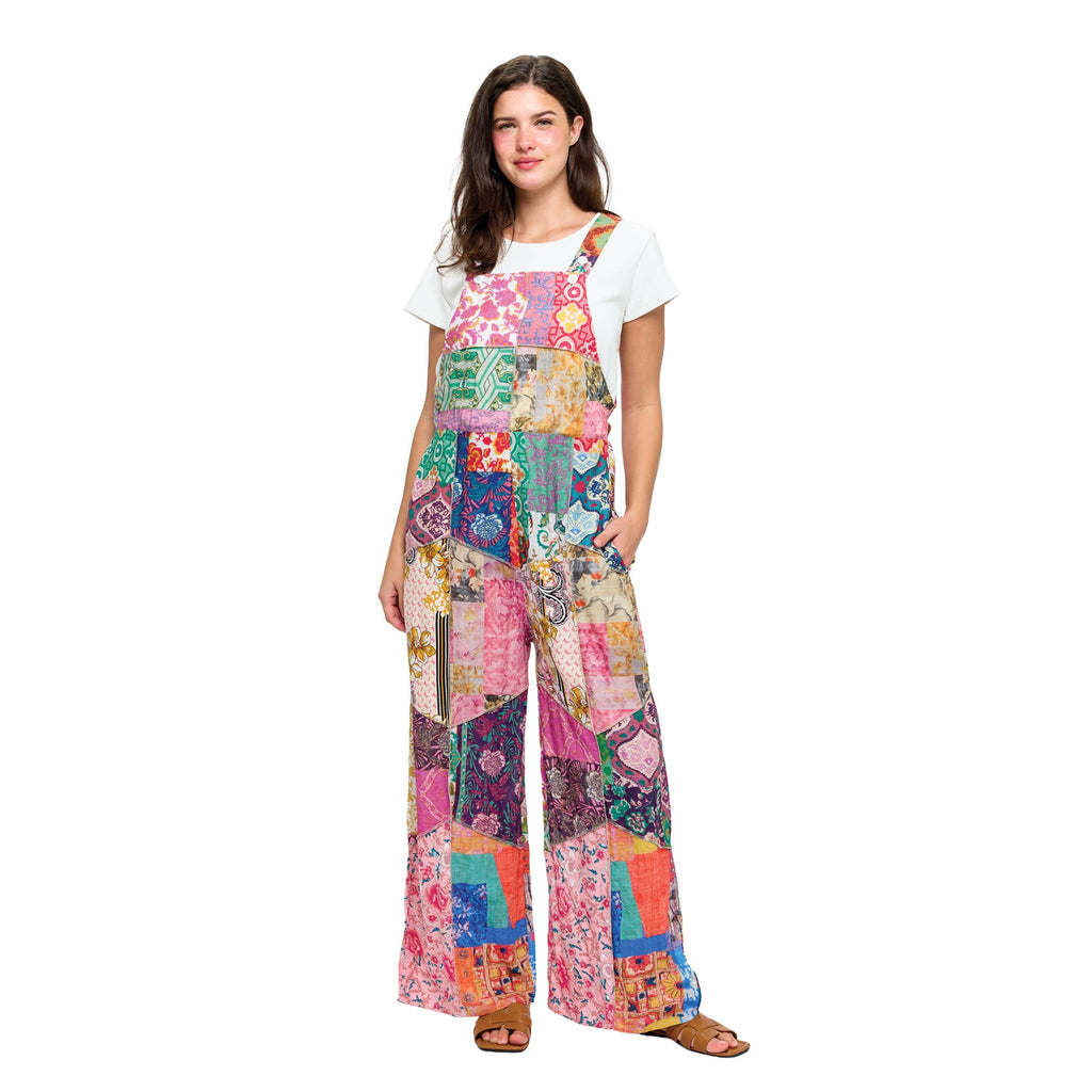 Hippie Wide Leg Printed Patchwork Overall: Multi / S/M
