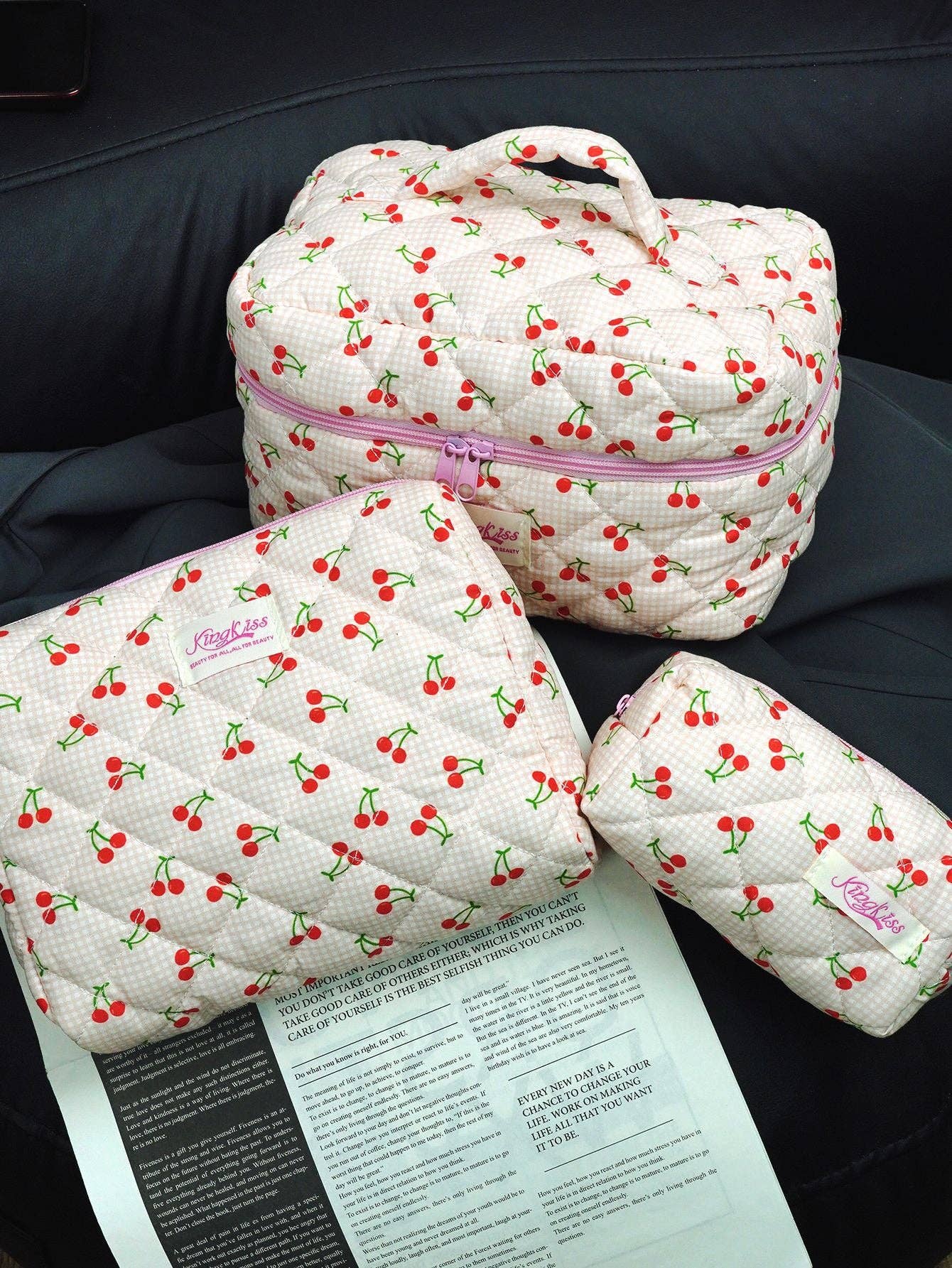 Canvas Striped Octagonal Large-Capacity Toiletry Bag: Pink and blue striped bouquet / Small size 19*8*6cm