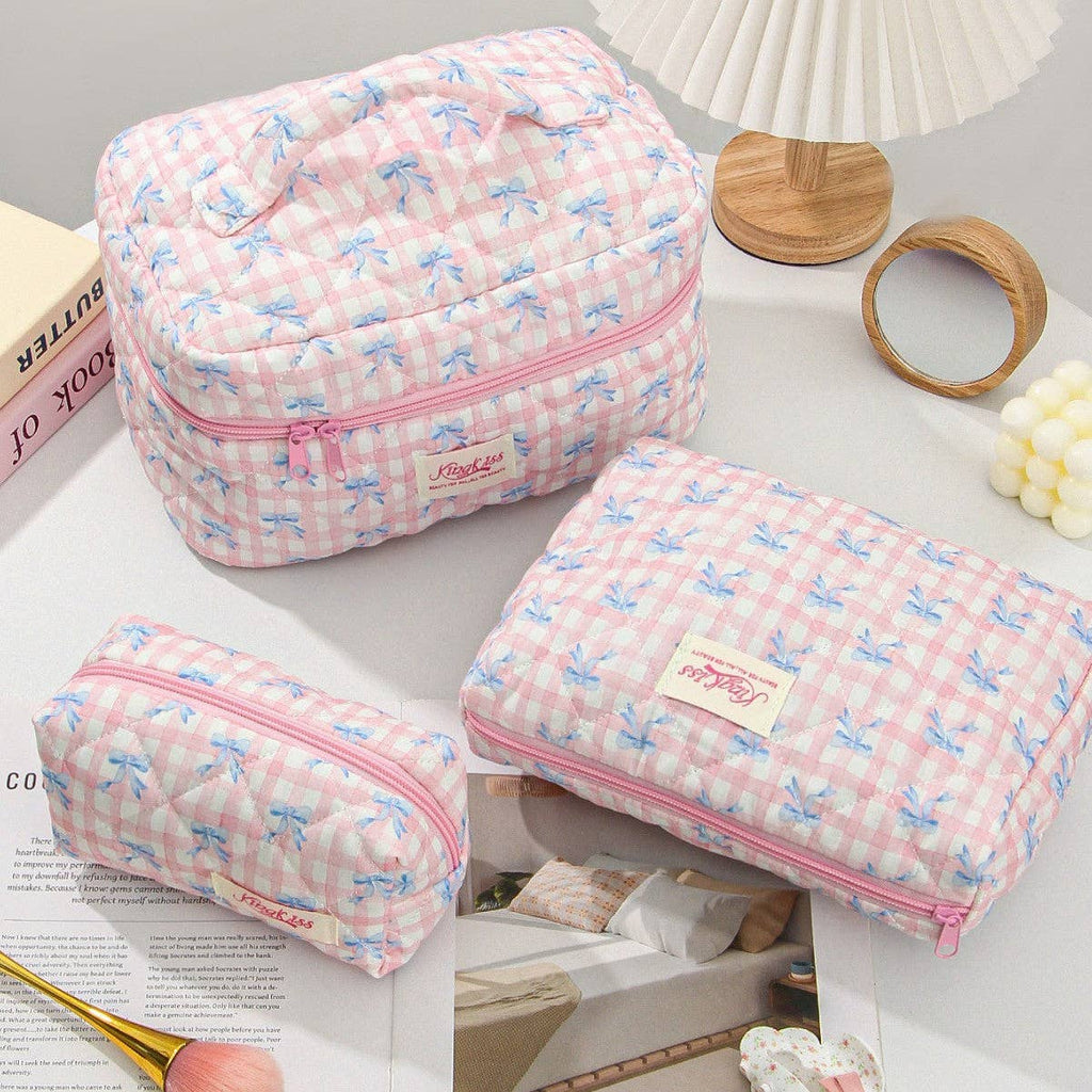 Canvas Striped Octagonal Large-Capacity Toiletry Bag: Pink and blue striped bouquet / Medium size 26*7*18cm