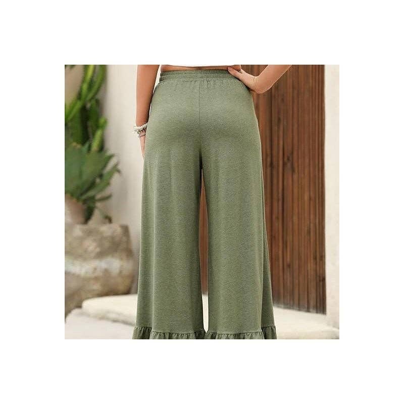Flared Hem Loose Cropped Pants: BLACK / M