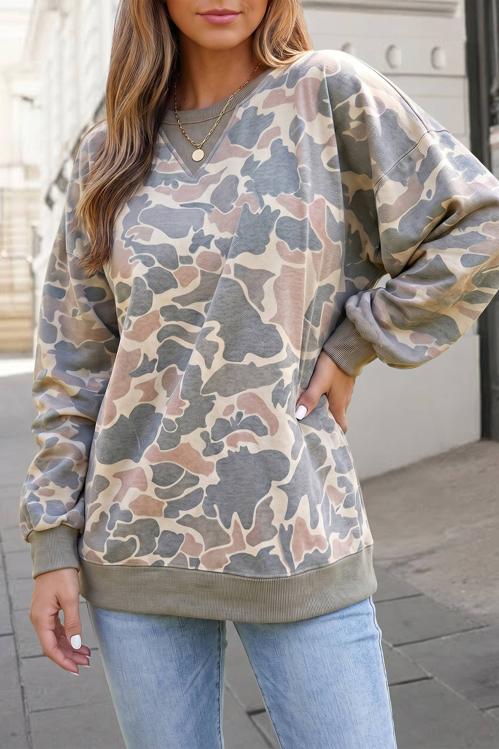 Camouflage Patchwork Long Sleeve Pullover | S-XL: Multicolour / L