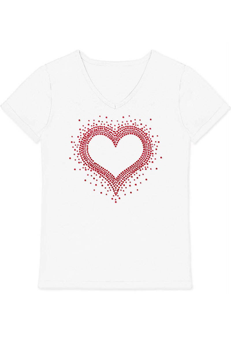 GKT-16811A-309R Girl's V-Neck Heart Rhinestone Graphic Tee: Hot Pink / (4/5)