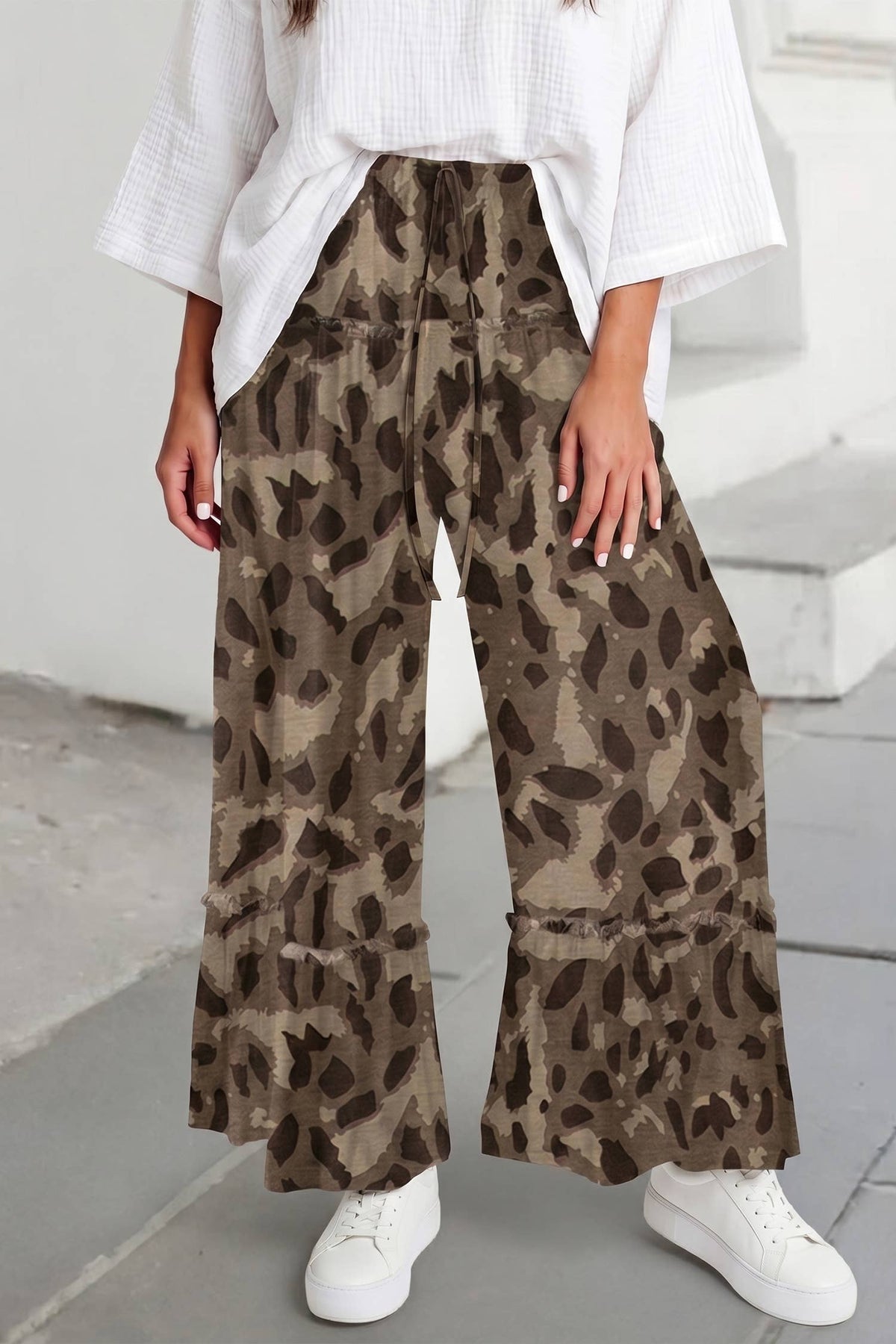 Camo Print Wide Leg Casual Pants | S-XL: Multicolour / L