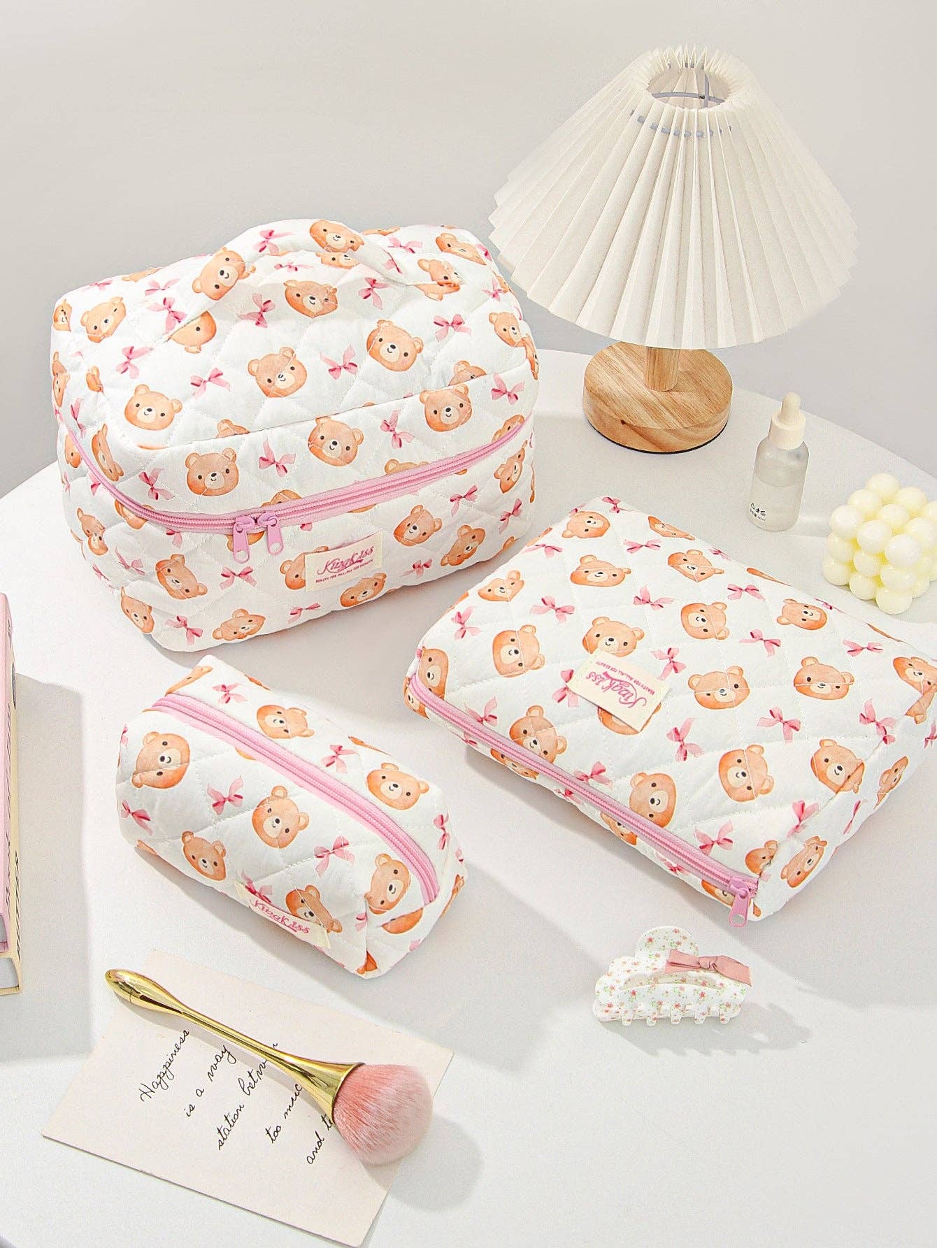Canvas Striped Octagonal Large-Capacity Toiletry Bag: Pink and blue striped bouquet / Small size 19*8*6cm