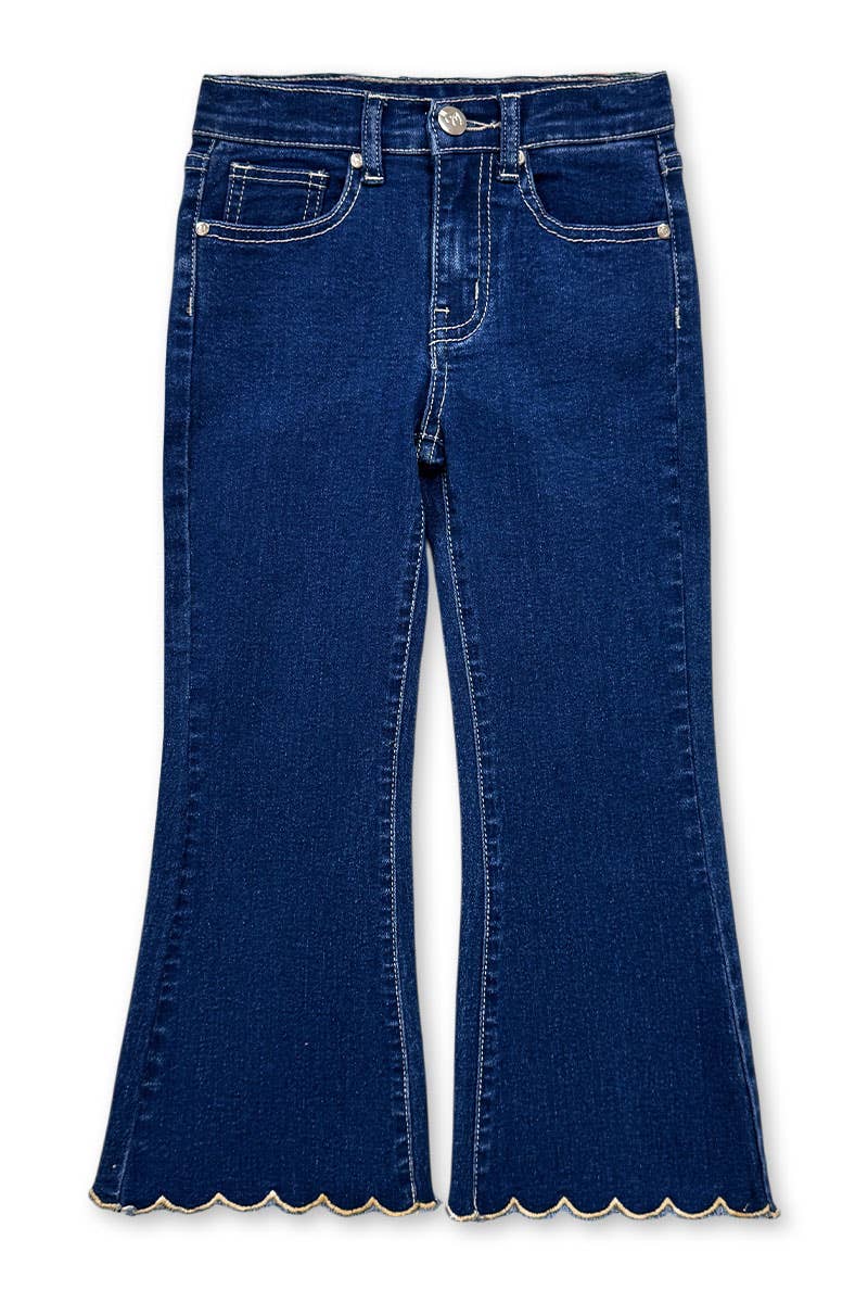 GDP-M26-89479B Girl's Flare Leg Denim Jean w/Scalloped Hem: Dark Denim / 10