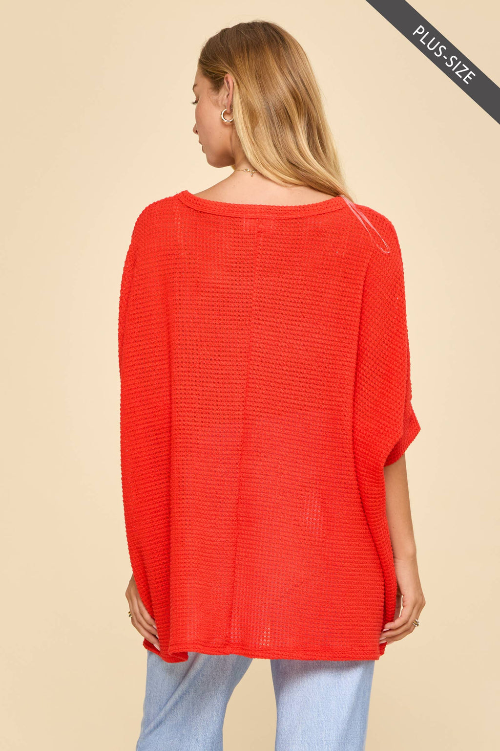 PLUS SIZE Oversized Crochet Knit Poncho To: Red / 1X/2X
