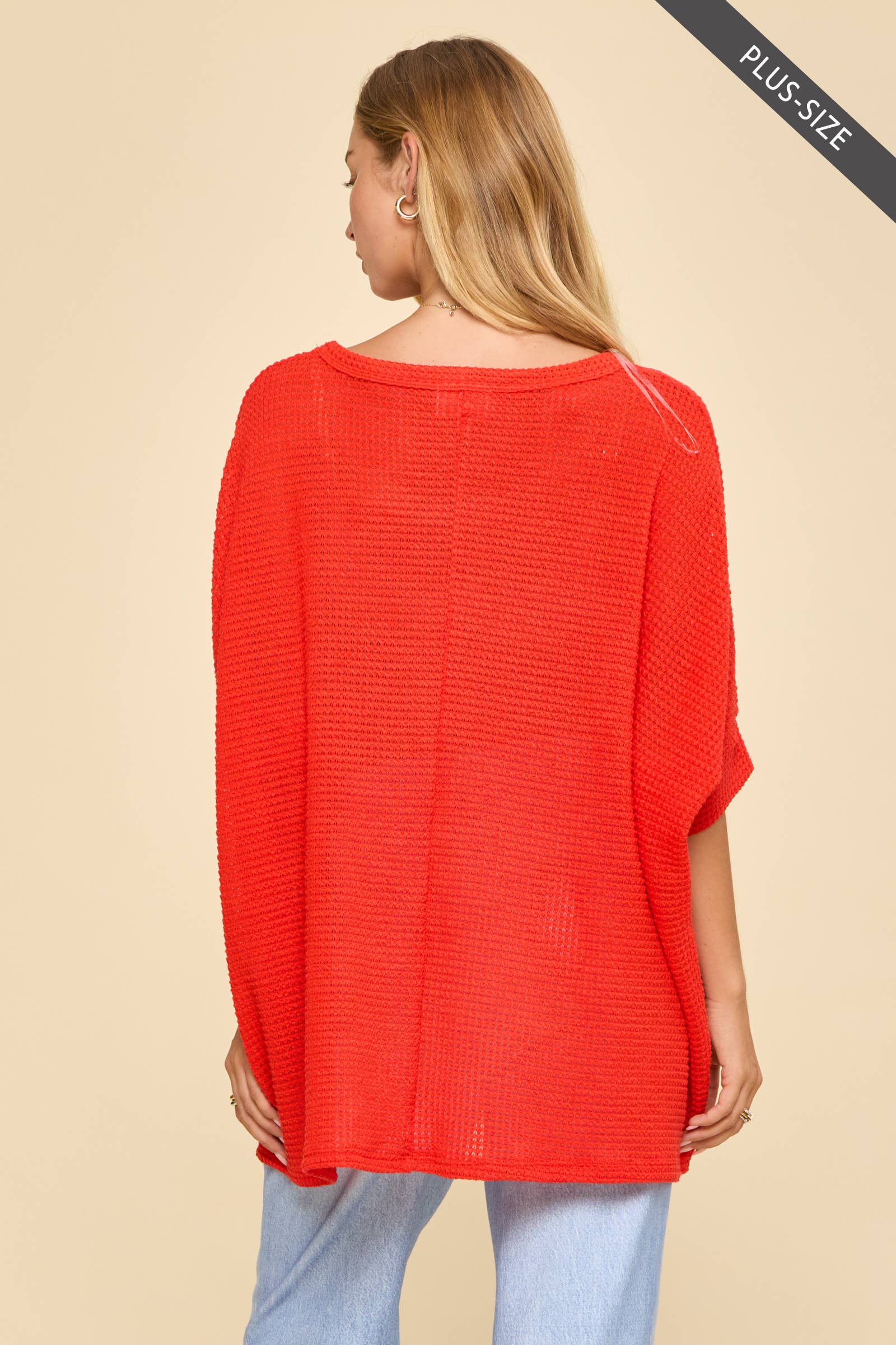 PLUS SIZE Oversized Crochet Knit Poncho To: Red / 2X/3X