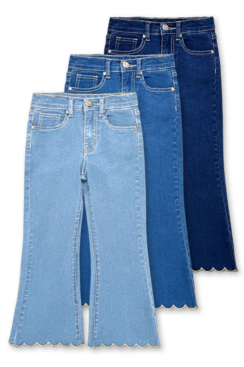 GDP-M26-89479B Girl's Flare Leg Denim Jean w/Scalloped Hem: Dark Denim / 12